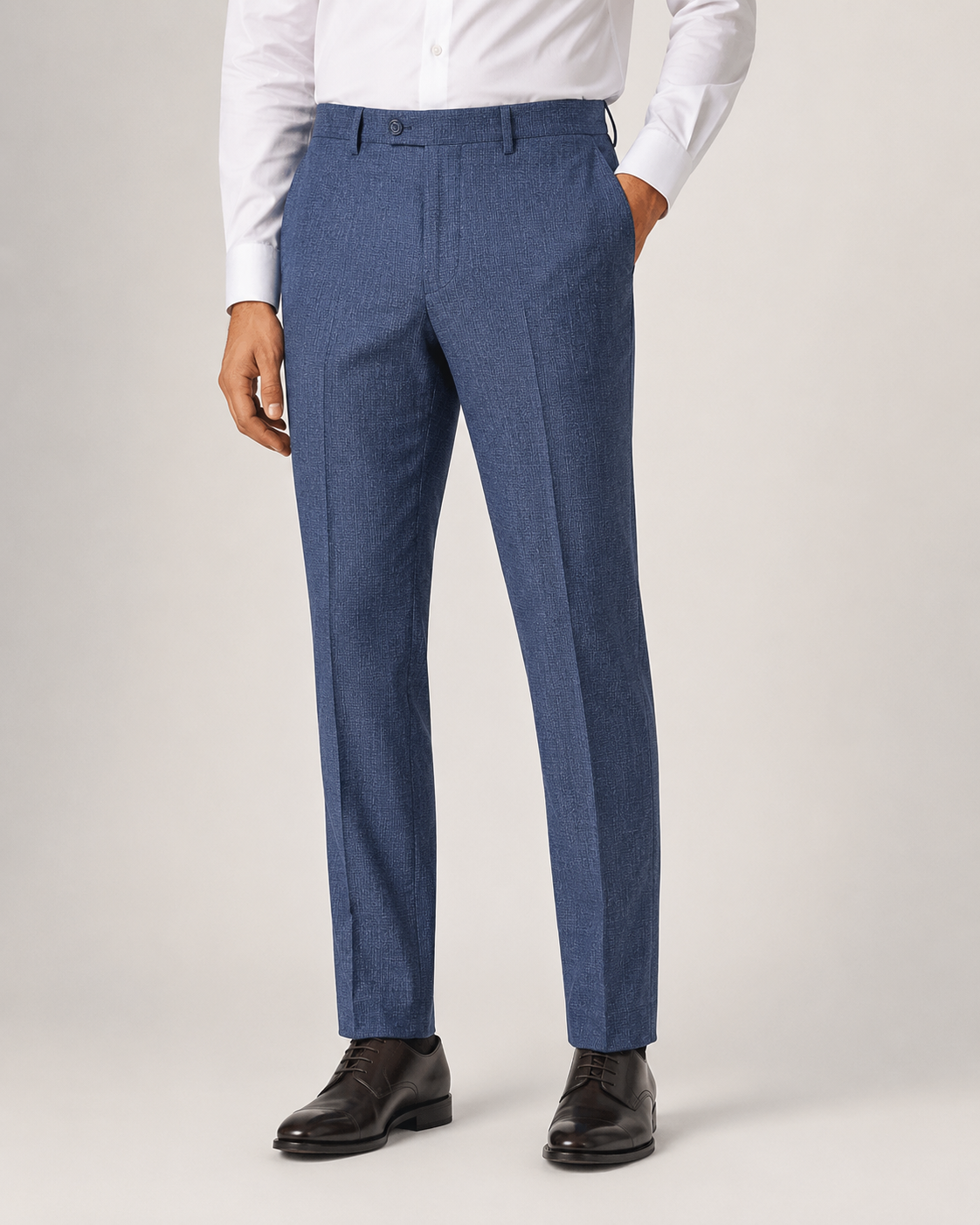 BE/1 Tailored Trouser - Denim Blue worn by model