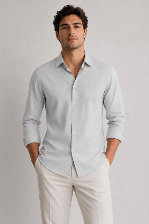 BE/1 Textured Linen Shirt - Pale Grey product image