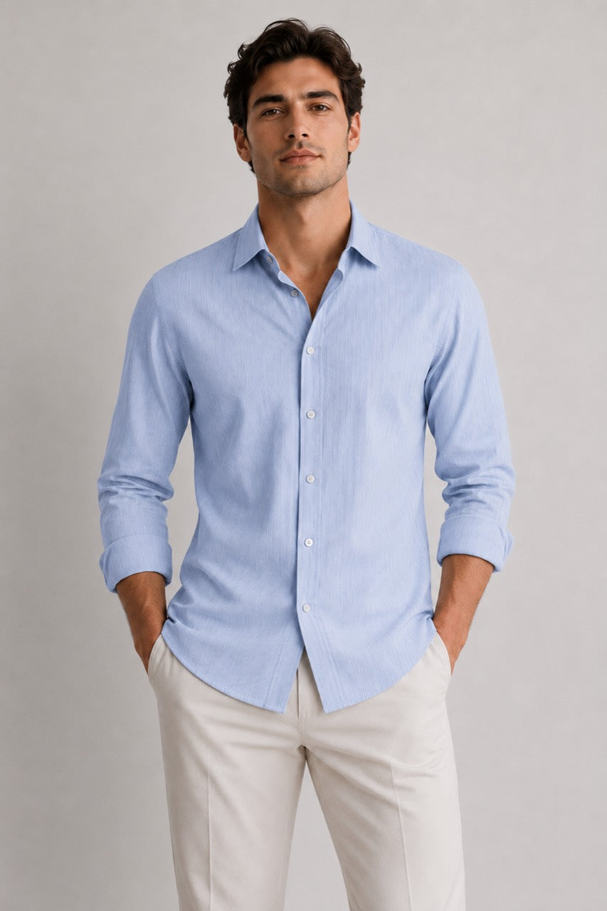 BE/1 Textured Linen Shirt - Sky Blue product image
