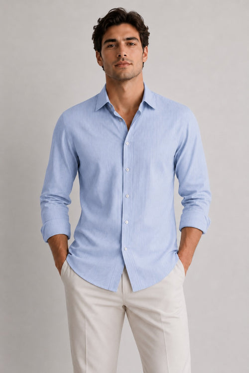 BE/1 Textured Linen Shirt - Sky Blue product image