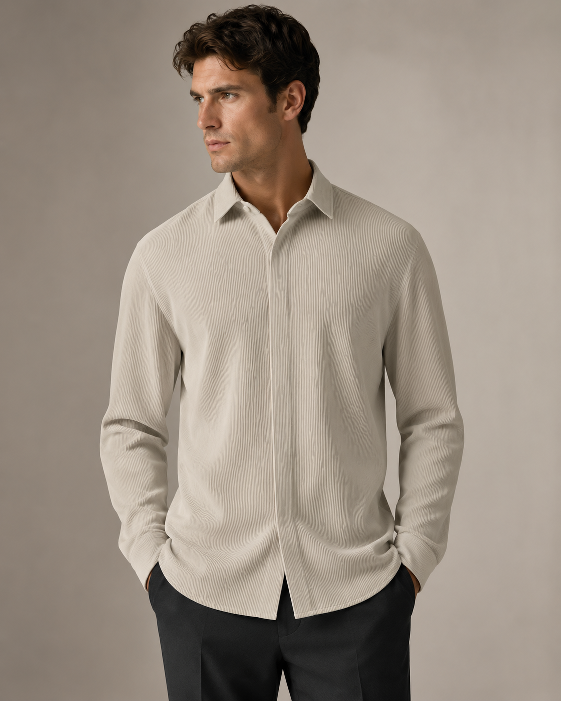 ONEFORM™ Aura Ribbed Shirt - Ecru worn by model