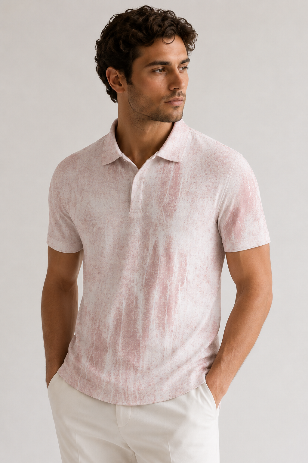 ONEFORM™ Blush Jacquard Polo - Soft Pink worn by model
