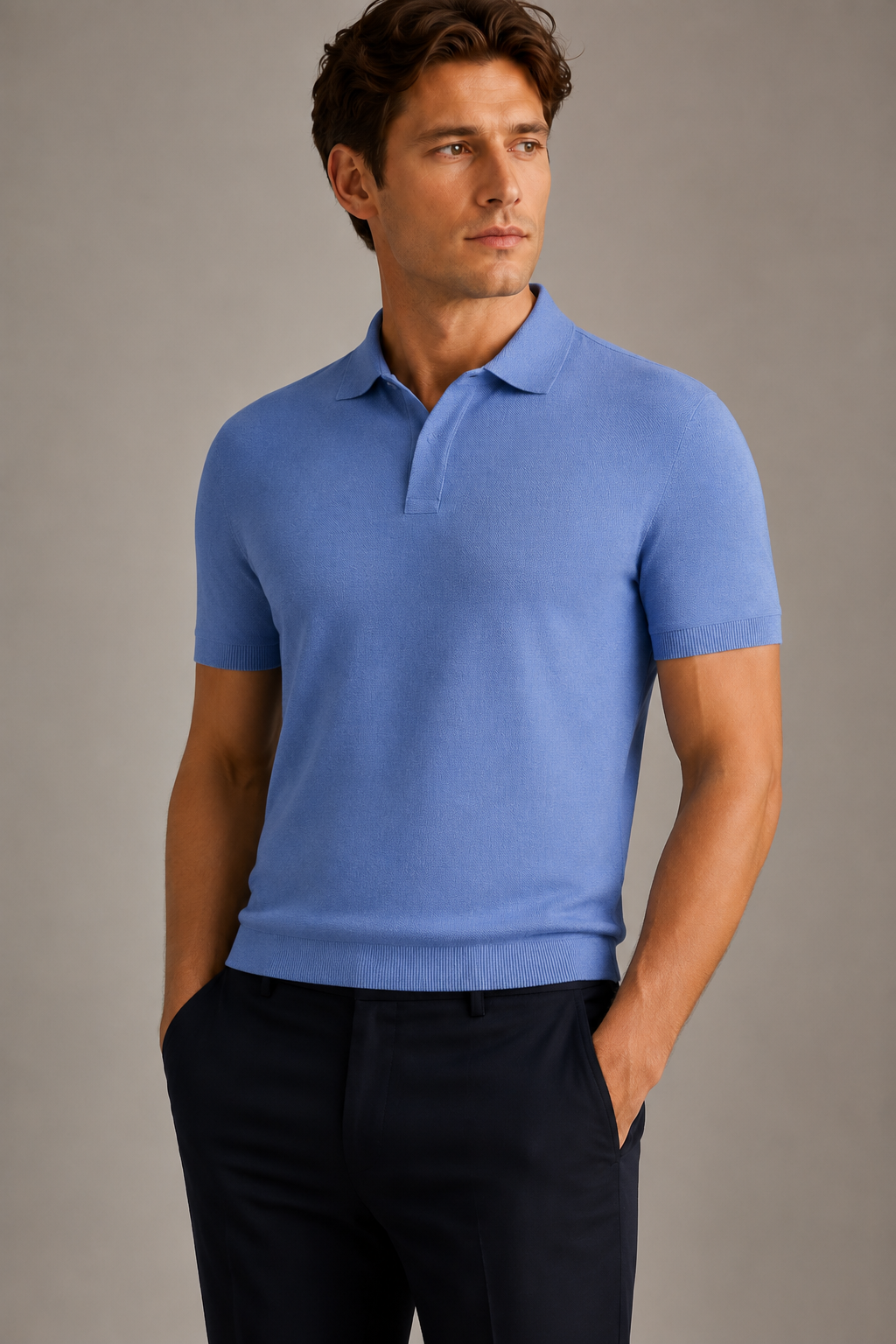 ONEFORM™ Clean Knit Polo - Cornflower Blue worn by model