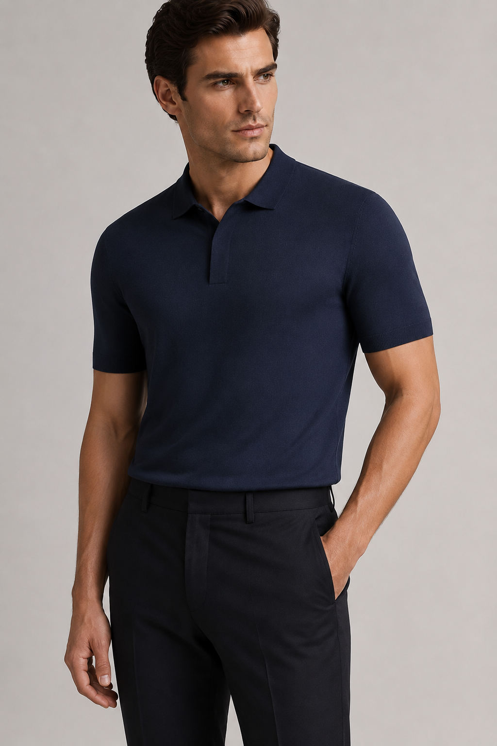 ONEFORM™ Clean Knit Polo - Navy worn by model