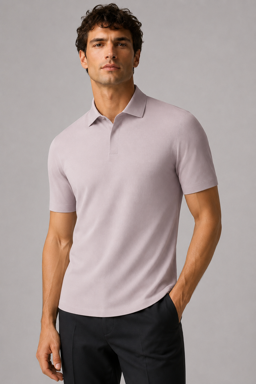 ONEFORM™ Clean Knit Polo - Soft Mauve worn by model