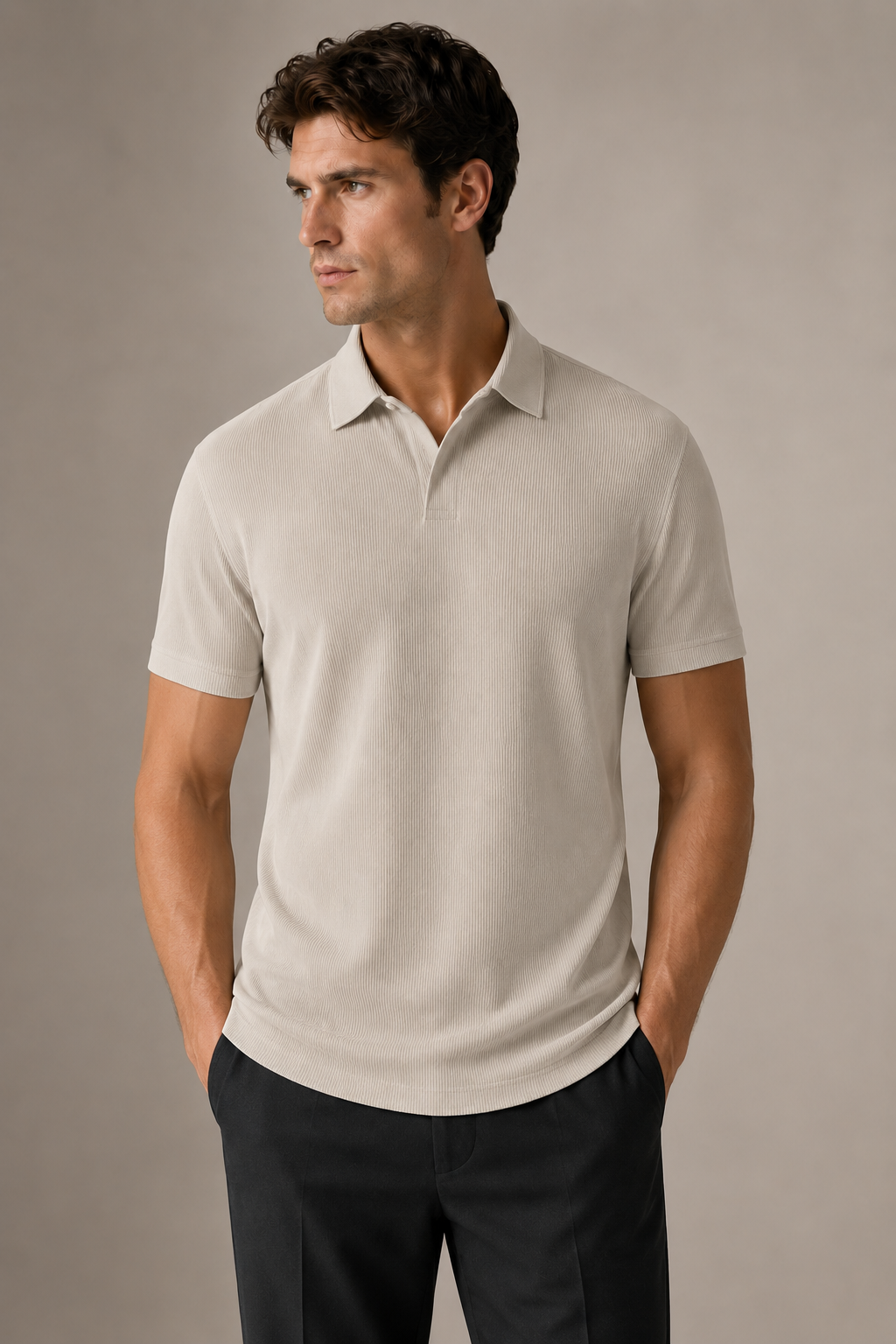 ONEFORM™ Rib Polo - Ecru worn by model