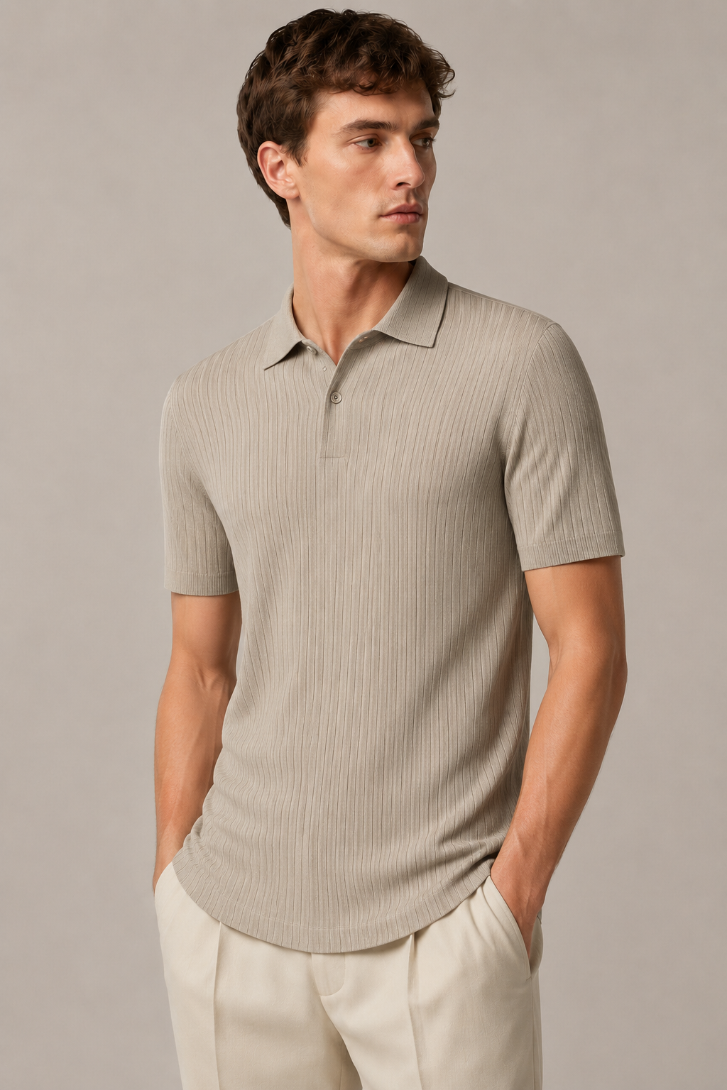ONEFORM™ Rib Polo - Taupe worn by model